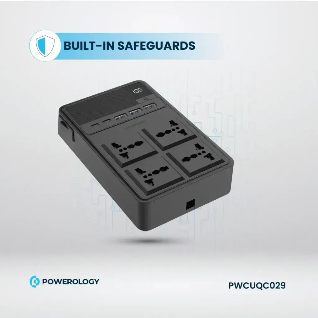 Powerology 2500w 4 AC Power Strip with Built-In Retractable Cables - Black (2).webp