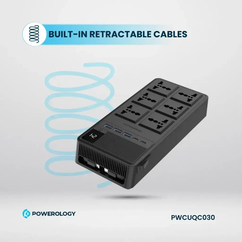 Powerology 2500W 6AC Power Strip with Built-In Retractable Cables - Black (3).webp