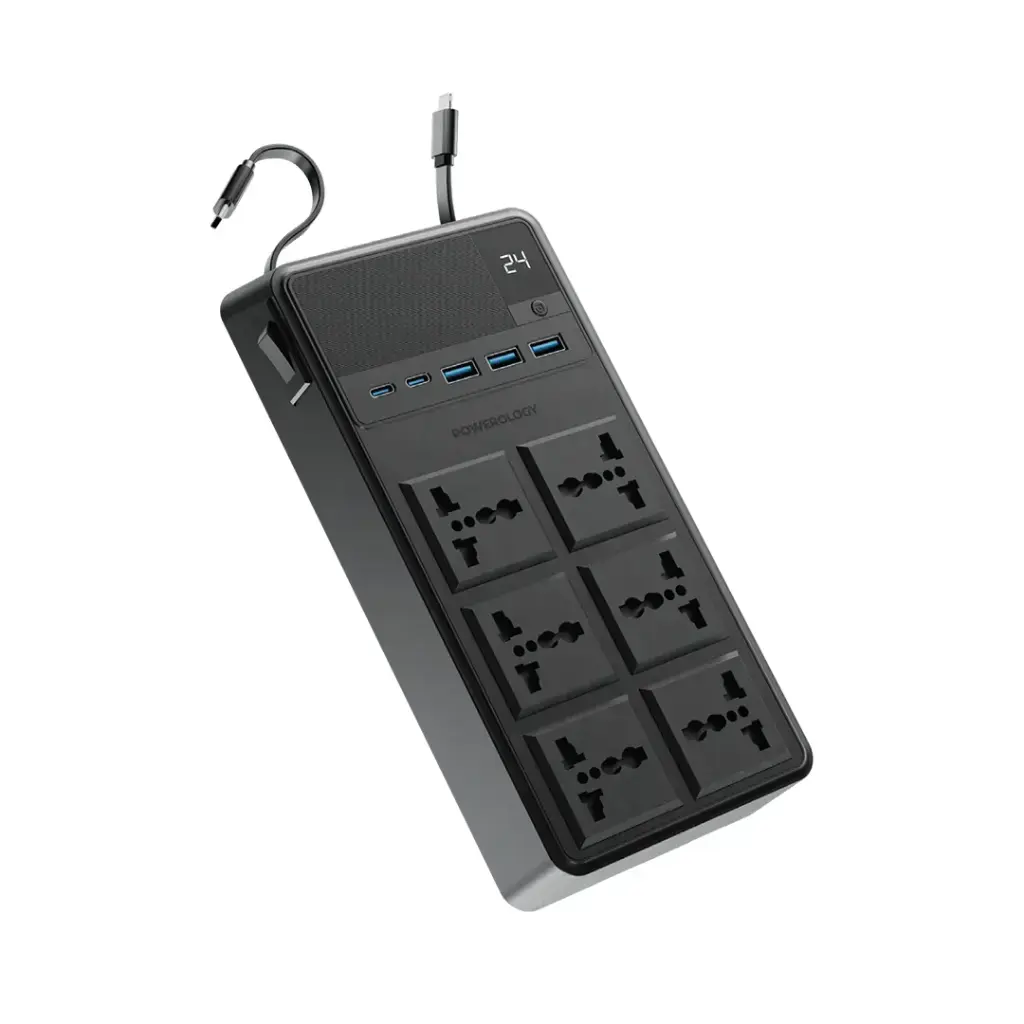 [PWCUQC030] Powerology 2500W 6AC Power Strip with Built-In Retractable Cables - Black.webp
