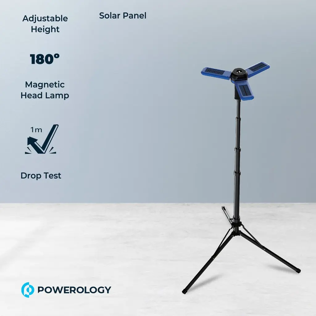 Powerology Camping Solar Foldable Tripod LED Light IPX4 3.7V 2600mAh - Blue (1).webp