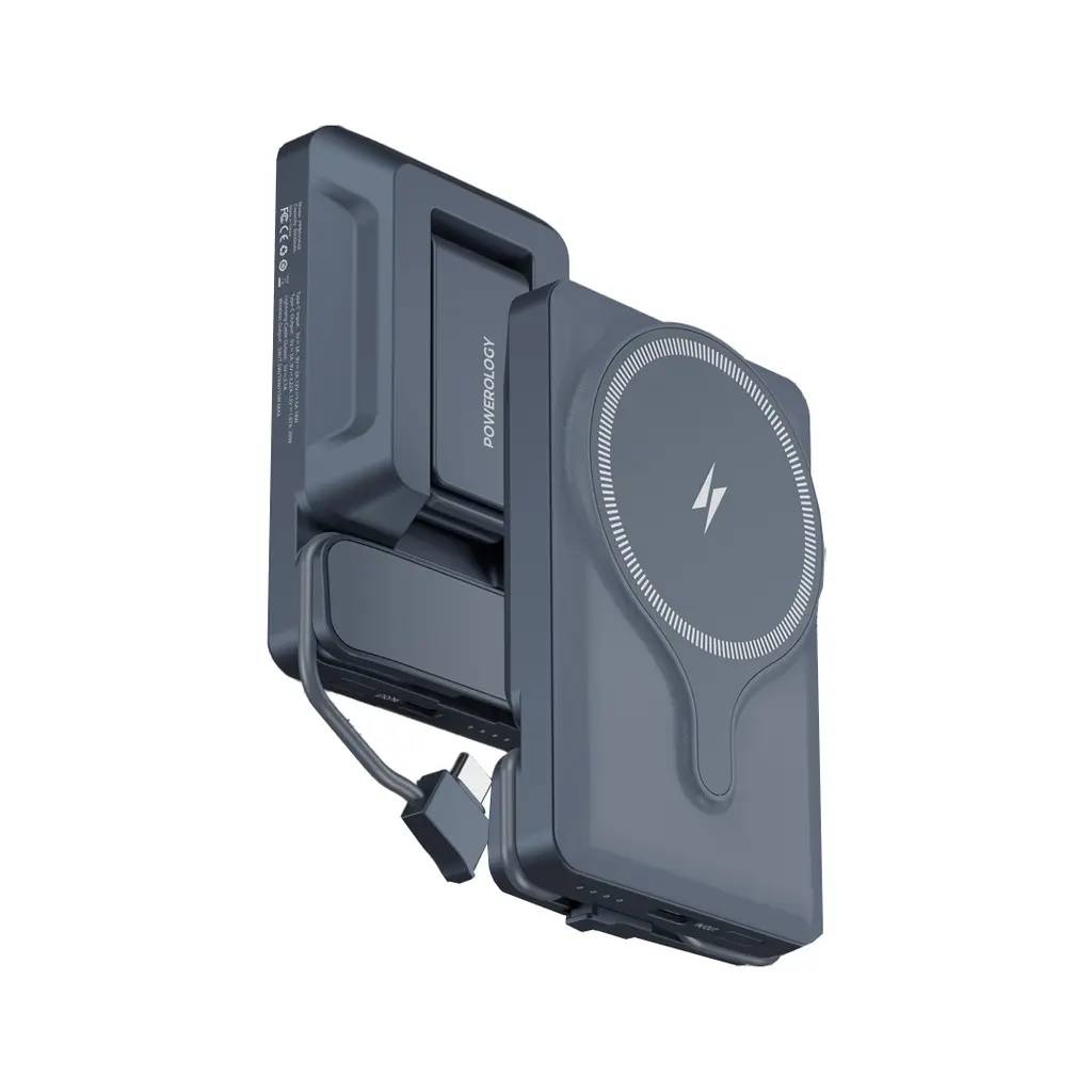 [PPBCHA32GY] Powerology 5000mAh Power Bank With Magnetic Wireless Charger Car Mount (Gray).webp