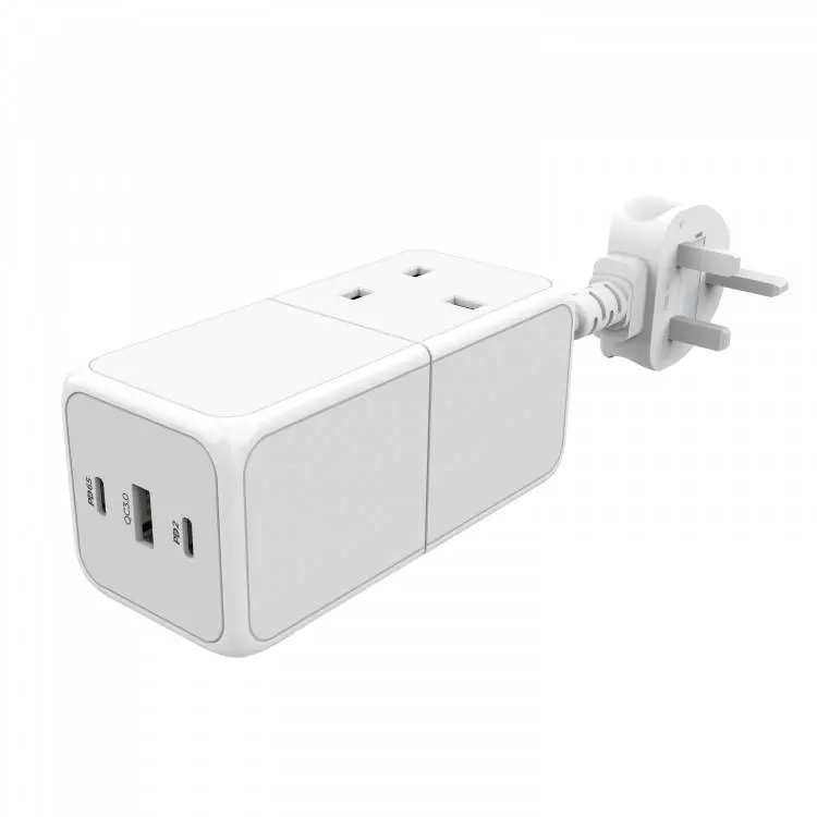Powerology Power Hub 65W USB Power Strip with Dual Power Sockets Built-In safeguard White.webp