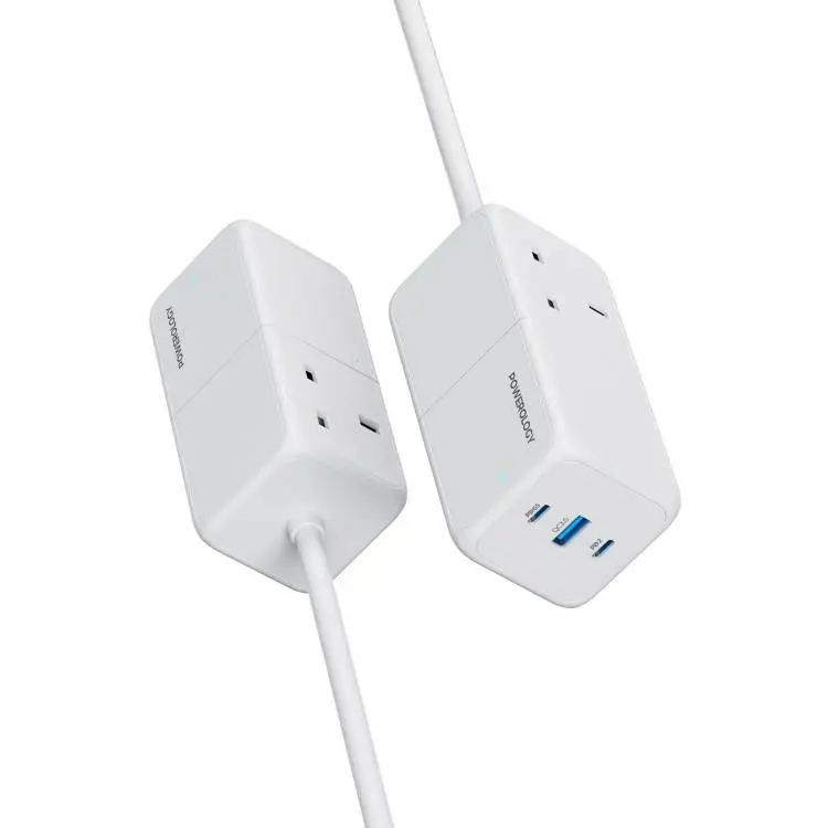 Powerology Power Hub 65W USB Power Strip with Dual Power Sockets Laptop Charger White [PWPS65W-WH].webp