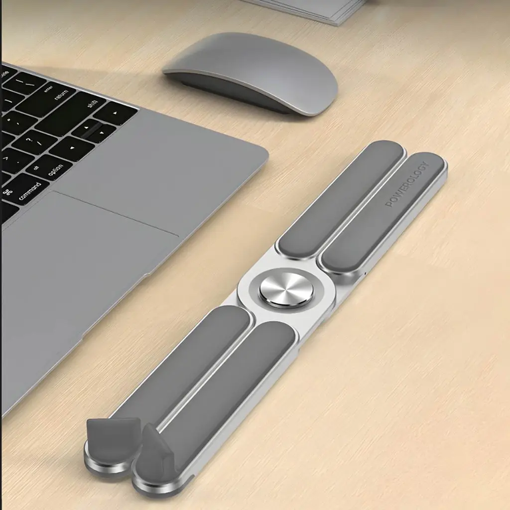 Powerology Holders And Stands Adjustable Aluminium Alloy Portable and Foldable Laptop Stand Lightweight Silver [PWAALPFLS].webp