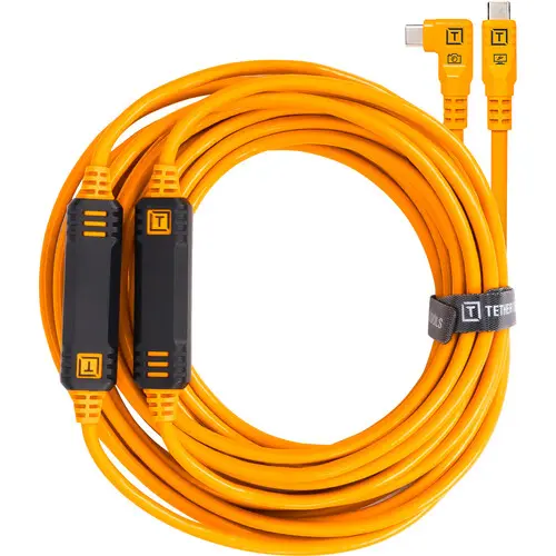 Tether Tools TetherPro USB-C Straight to Right-Angled Cable (31', High Visibility Orange) — photo 2