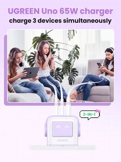 UGreen Nexode RG 65w 3-Port GaN Fast Charger with 2USB-C & 1 USB-A CD361 35292 Purple — photo 4