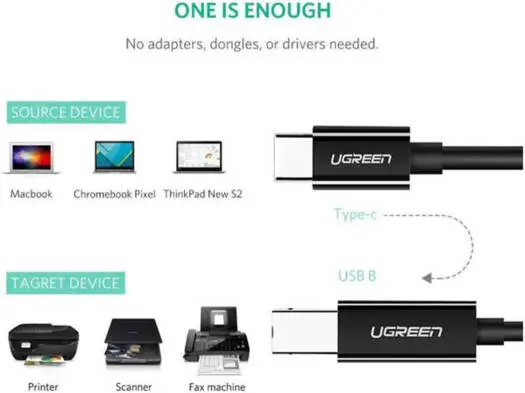 UGreen USB-C TO USB 2.0 Printer Cable 2 Meter 50446 — photo 3