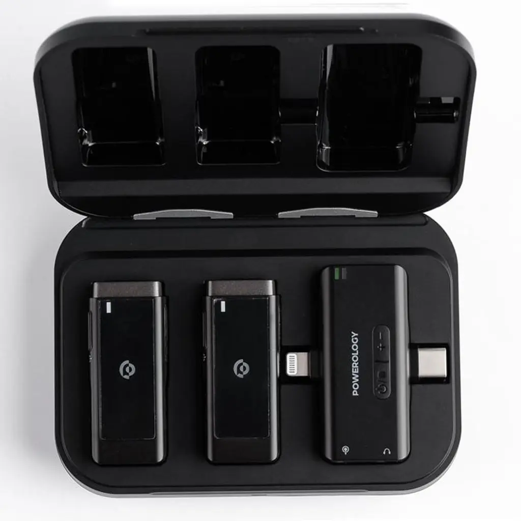 Powerology MFI Dual Connector Wireless Lavalier Microphone x2 Mic 2000mAh - Black.webp