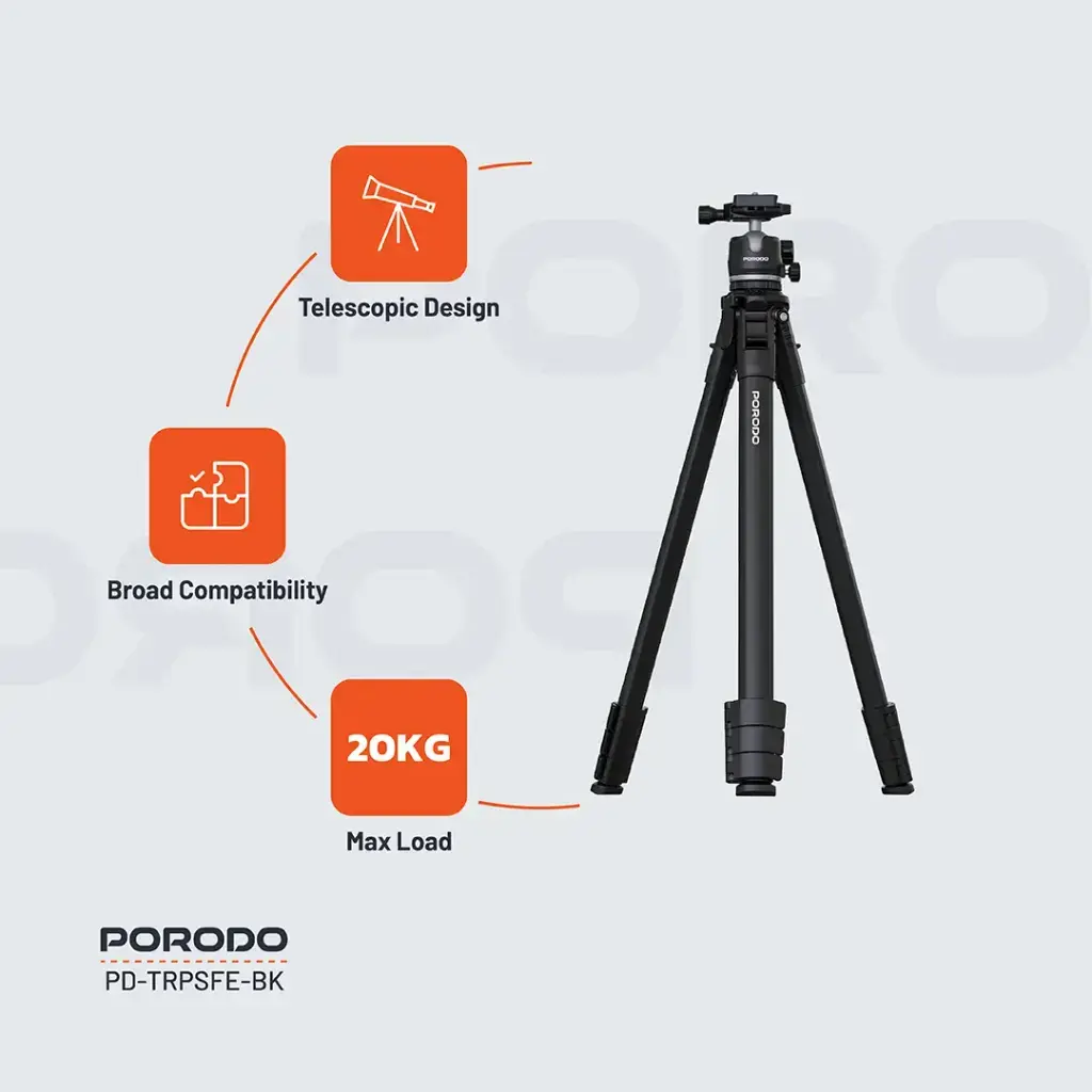 Porodo Ultra-Light Aluminum Tripod - Black.webp