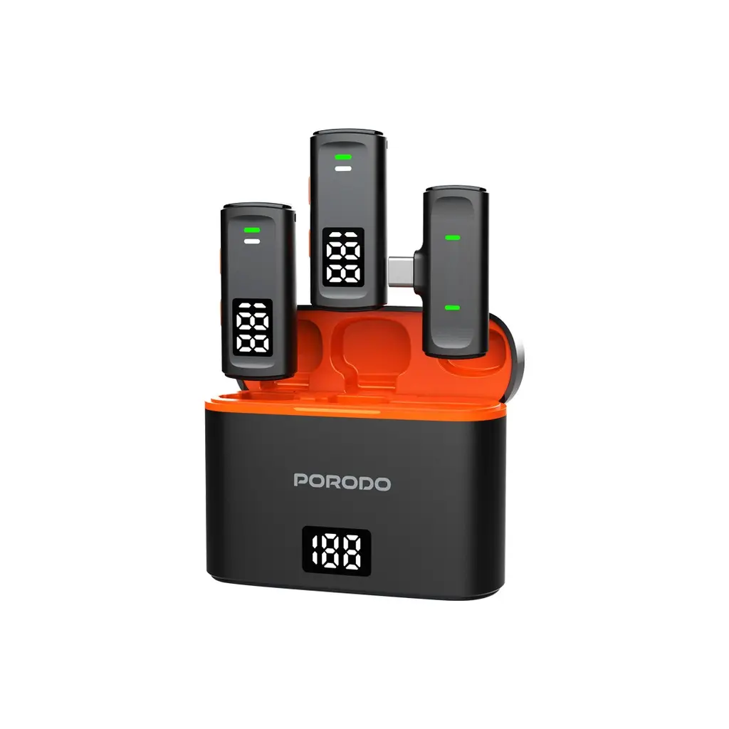 Porodo Lavalier Microphones Type-C Connector with Lightning Adapter - Black.webp