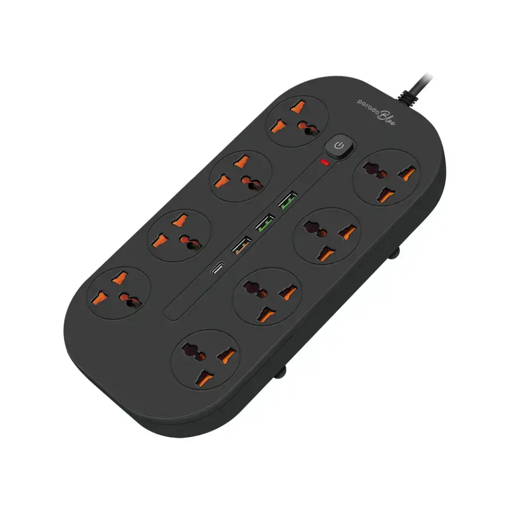 [PB-FWCH035-BK] Porodo Blue 8 AC Power Strip - Black.webp