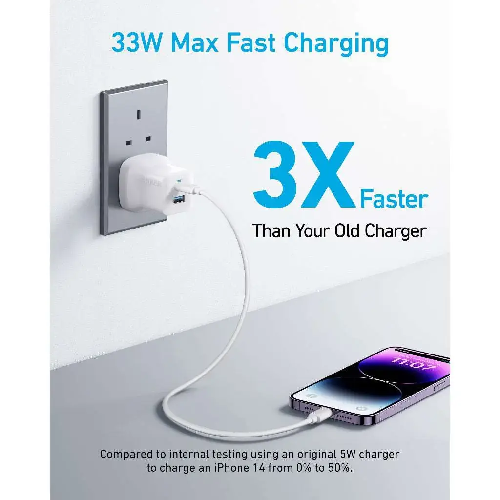 Anker 323 33w Dual Port 20w USB-C 12W USB-A Charger White A2331K21 — photo 2