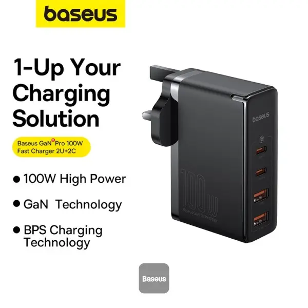 Baseus 100w 4-in-1 GaN5 Pro Fast Charger With 2xUSB-C & 2xUSB-A Ports Black CCGAN100UK — photo 4
