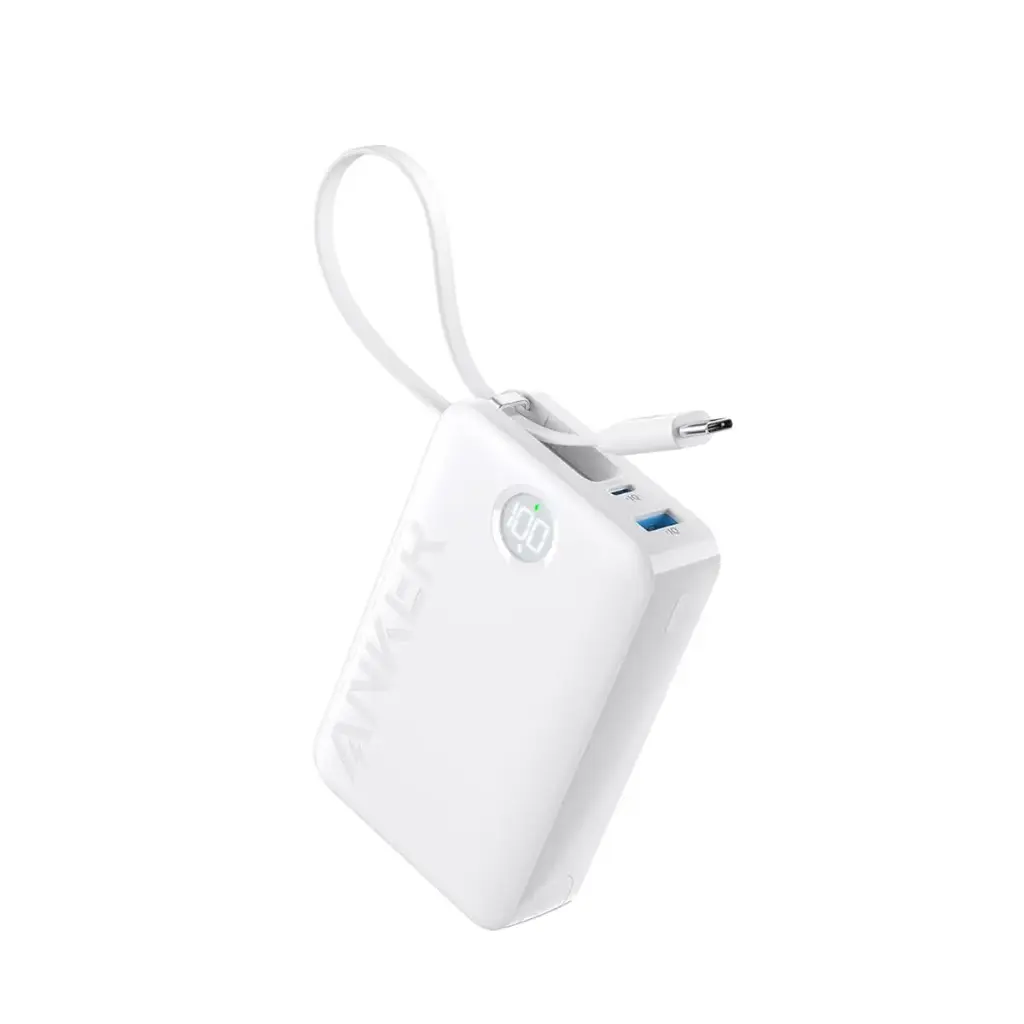 Anker 335 20000mAh 22.5w Fast Charging Power Bank With Built-in USB-C Cable 2USB-C & USB-A White A1647H21
