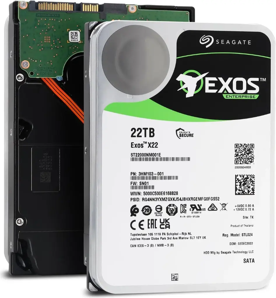 Seagate Exos X22 22TB 7200RPM SATA III 6 Gbps 3.5-Inch Internal HDD ST22000NM001E