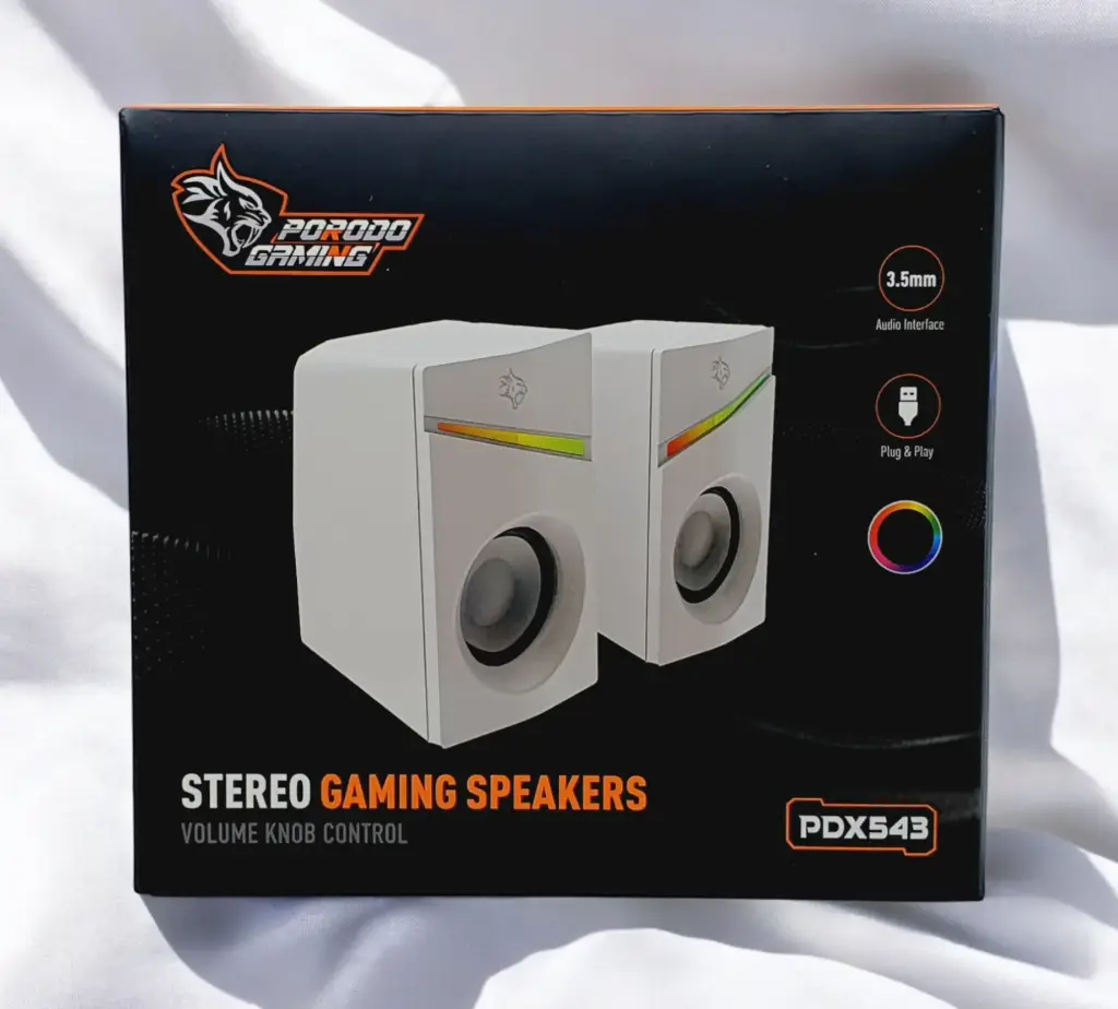 Porodo PDX543 Stereo Gaming Speakers With Volume Knob Control White PDX54-WH