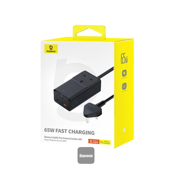 Baseus 65w GaN5 Pro PowerCombo PowerStrip with AC+2USB+2USB-C Black CCGAN65-1ACU E00010800117-00