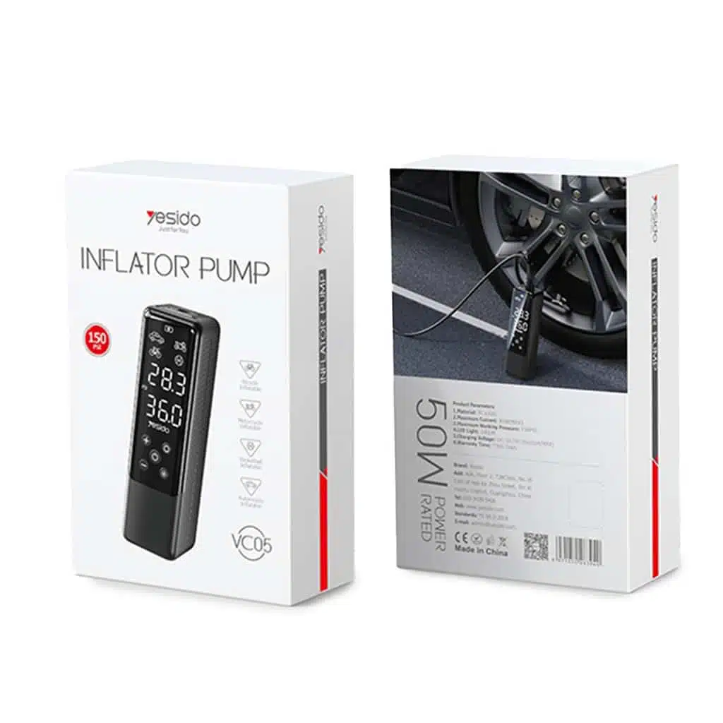 YESIDO VC05 Digital Display Fast Inflator with LED Light 20 Cylinder Air Pump for Car Motorcycle Bike Ball