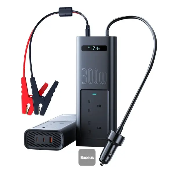 Baseus 300W-220V UK Car Power Inverter With Smart Display 5 Ports (1 USB-A, 2 USB-C, 2 AC Outlets) BS-CI30-05 C00337607117-Z1
