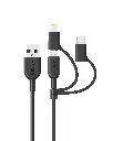 Anker Powerline II 3-in-1 Cable with Micro USB, USB-C, and Lightning Connector (Black, 3FT 0.9m) A8436H12