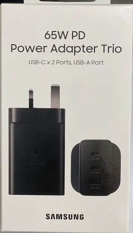 Samsung 65w PD power Adapter Trio with Dual USB-C & 1 USB-A Port EP-T6530NBEGAE