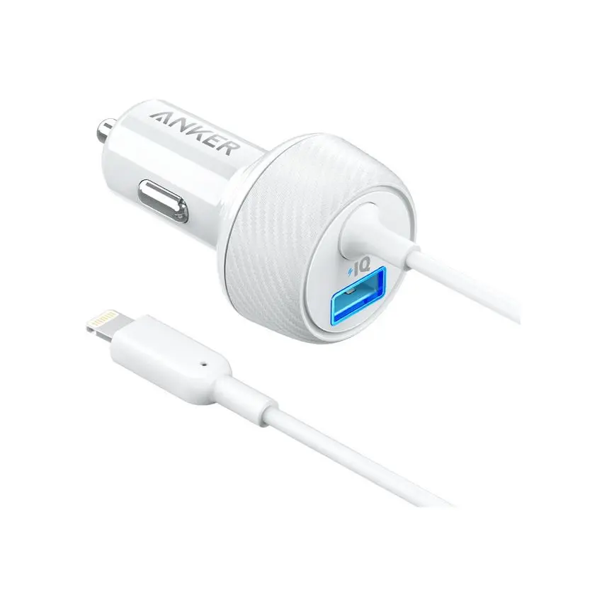 Anker PowerDrive 2 Elite With Lightning Connector + 1 USB Port White A2214H21