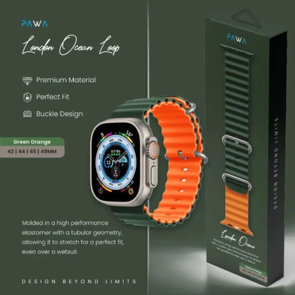 Pawa London Ocean Watch Strap 42/44/45/49mm Green Orange PW-WLLOIW-GNOR