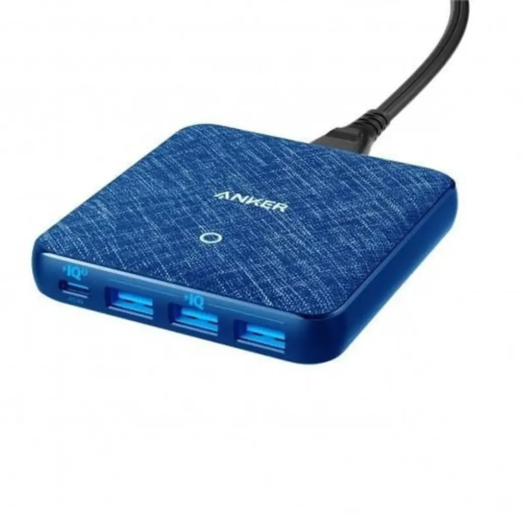 Anker PowerPort Atom III Slim 65w Charger with 1 USB-C & 3 USB-3.0 Power IQ Ports (BLUE) A2045K31