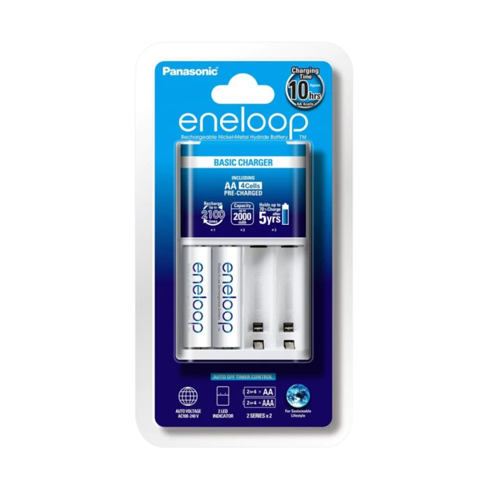 Panasonic Eneloop Battery Charger with 2 AA 2000mAh Batteries K-KJ51MCC20S