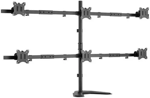 Skill Touch SH 57 T06 Free Standing Pole Mount 6 Screen Monitor Tabletop Stand, Suitable For Most 17-32" Screens, 100x100mm and 75x75mm VESA, Cable Management, Black