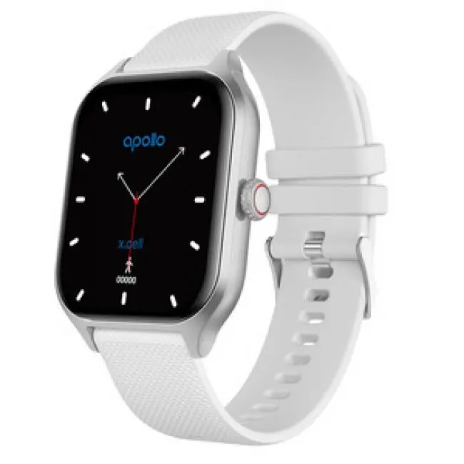 X.cell Apollo W1 Smart Watch Silver Frame with White Silicon Strap 