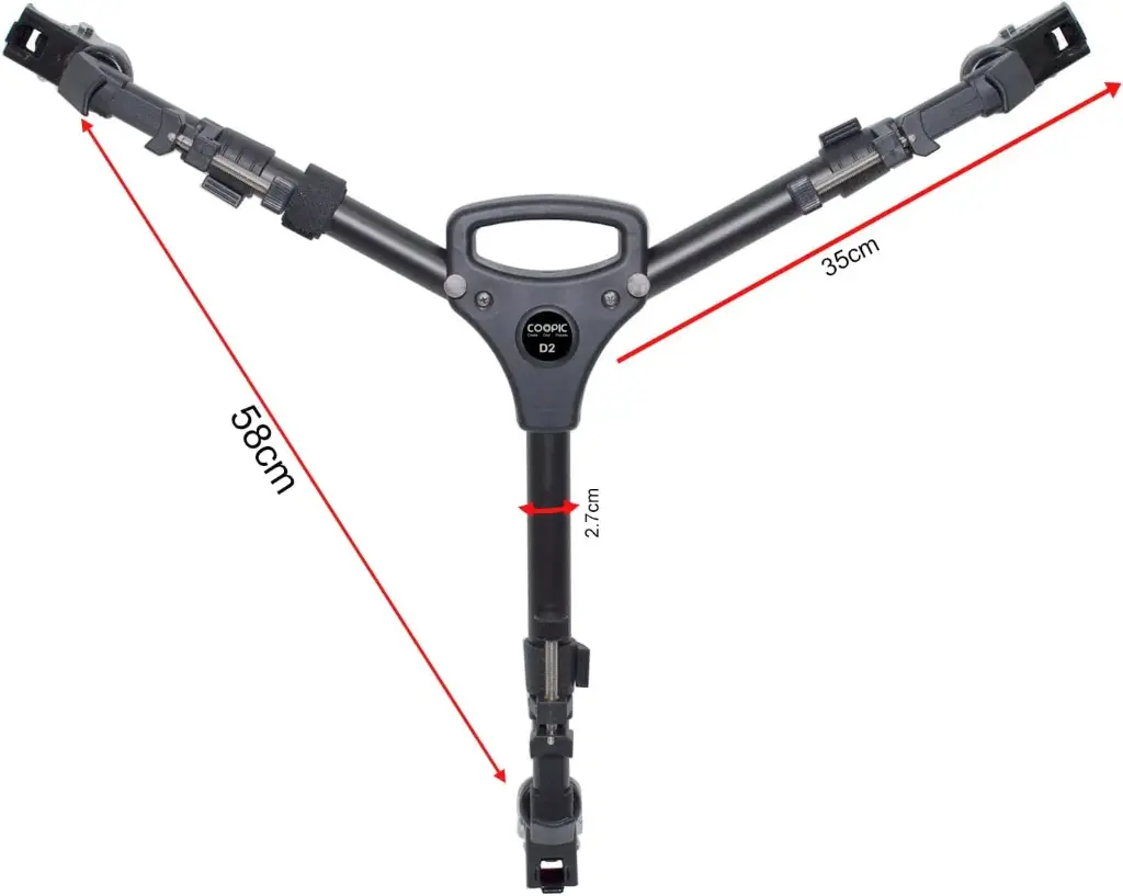 COOPIC D2 Professional Heavy Duty Dolly Tripod with Adjustable Leg Mounts and Locking Wheels with Carry Case