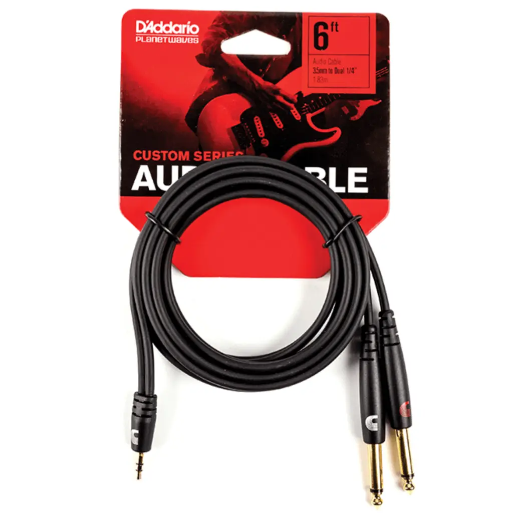 Daddario 6Ft 1.8Mtr 3.5mm to Dual 6.5mm Audio Cable PW-MPTS-06