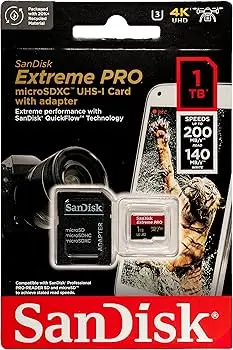 SanDisk Extreme Pro 200Mbps 1TB MicroSDXC UHS-I Card with Adapter SDSQXCD-1T00-GN6MA V30