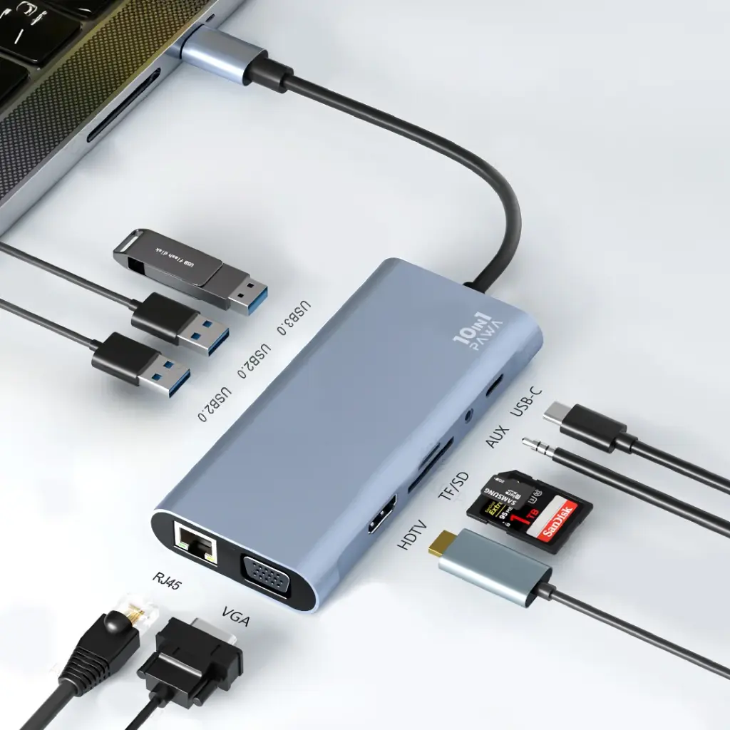 Pawa 10in1 USB-C Hub With 4K HDMI & VGA PW-TCHUB101
