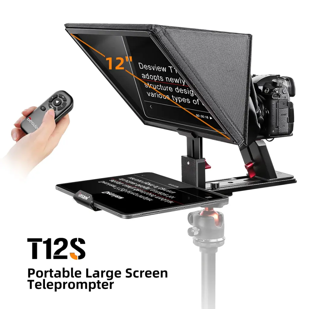 Desview T12S Teleprompter, 12.9 inch Aluminium Alloy Teleprompter with Remote Control
