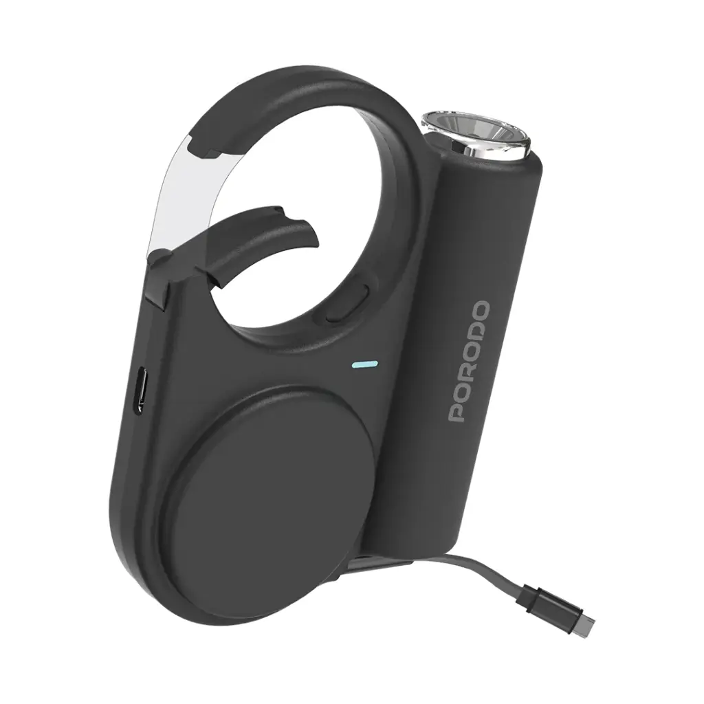 Porodo 5000mAh Outdoor Power Bank With 70cm Retractable Type-C Cable Black PD-PBFCH073-BK