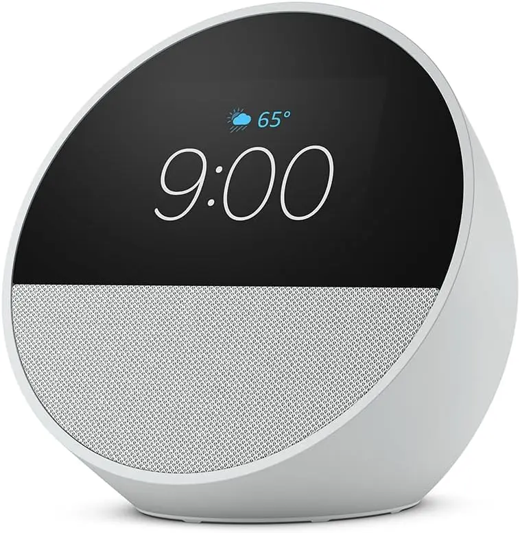 Amazon Echo Spot Smart Alarm Clock with Vibrant Sound + Alexa Glacier White