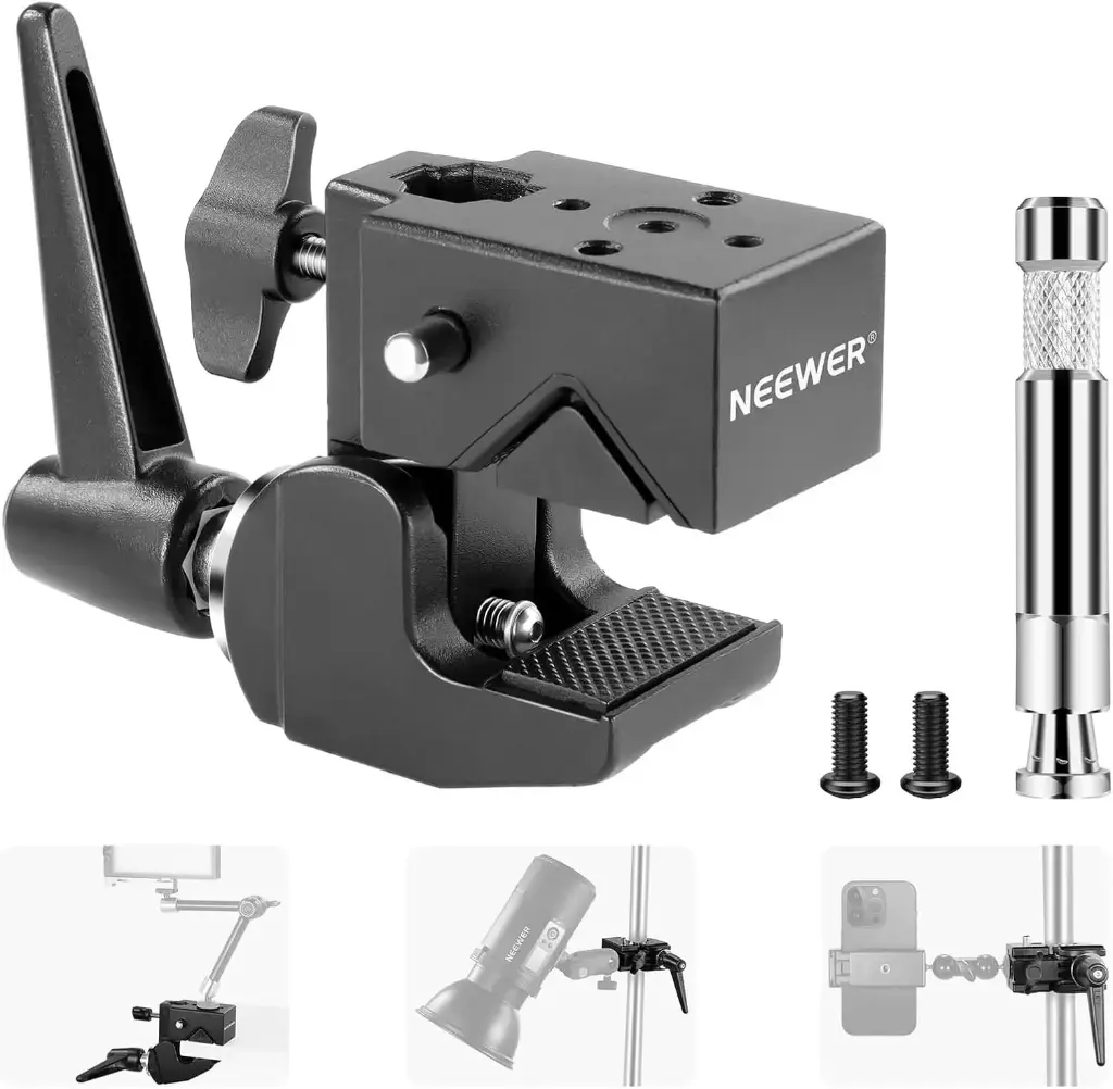 NEEWER UA017 Super Clamp with 5/8" Stud, Spring Lock, 2.4" Jaw Grip Heavy Duty Crab Pole Clamp