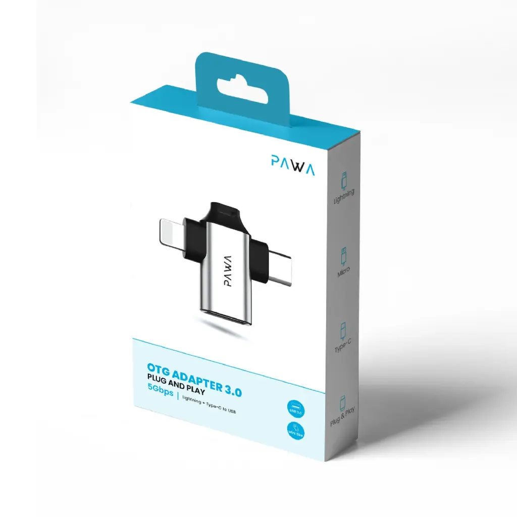 PAWA 3-IN-1 OTG Adapter 3.0 Lightning + Type-C To USB PW-OTG31B30