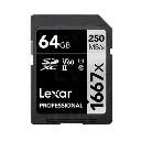Lexar 64GB Professional 1667x UHS-II V60 U3 250MBps Read 120Mbps Write C10 SDXC Memory Card LSD64GCB1667