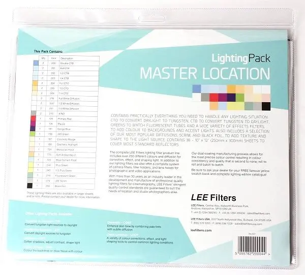 LEE Master Location Pack Lighting Gel 10x12" Precut sheets
