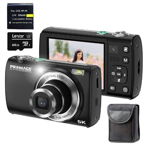 Promage 5K Ultra HD+ 64MP 5X Optical Zoom Dual Lens Digital Camera PC275 Black