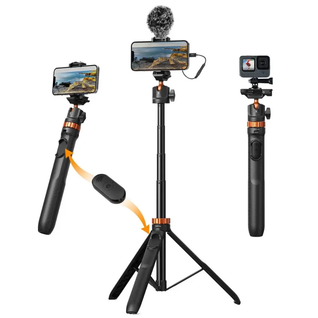 K&F Concept 2in1 Selfie Stick Tripod With GoPro Adapter & Bluetooth Remote Controller MS08 KF09.127V1