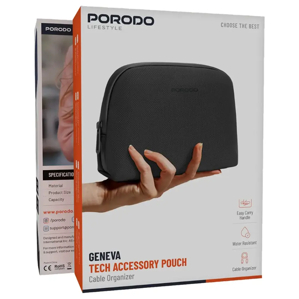 Porodo Lifestyle Geneva Tech Accessory Pouch PDLFSTPBK