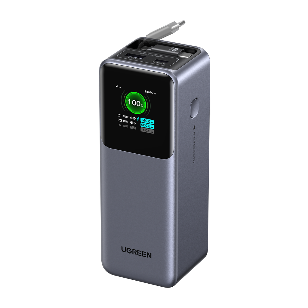 UGREEN Nexode Power Bank 20000mAh 165W with Retractable USB-C Cable, Gray
