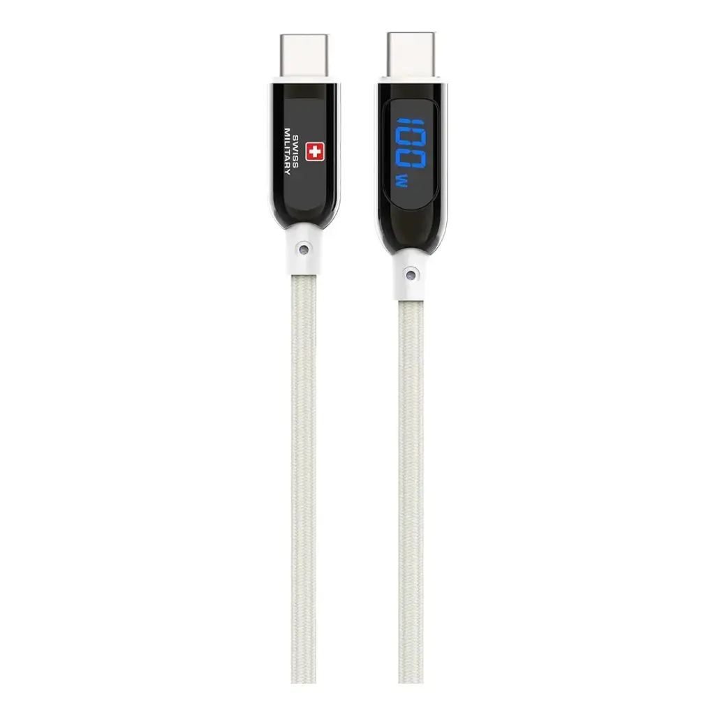 Swiss Military 100W USB-C To USB-C Braided Cable With LED 1M White SM-CB-CC100WLED-1M-WHI