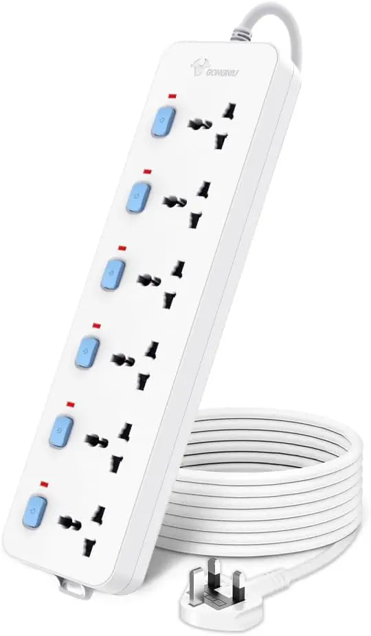 GONGNIU 6-Way 5M Power Extension Cord 13A 3250W Power Strip with Individual Switches
