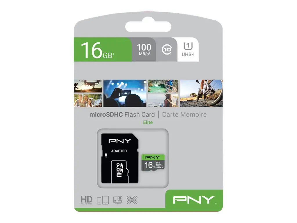 PNY Elite 100MB/s 16GB Class10 UHS-I MicroSDHC Card with Adapter