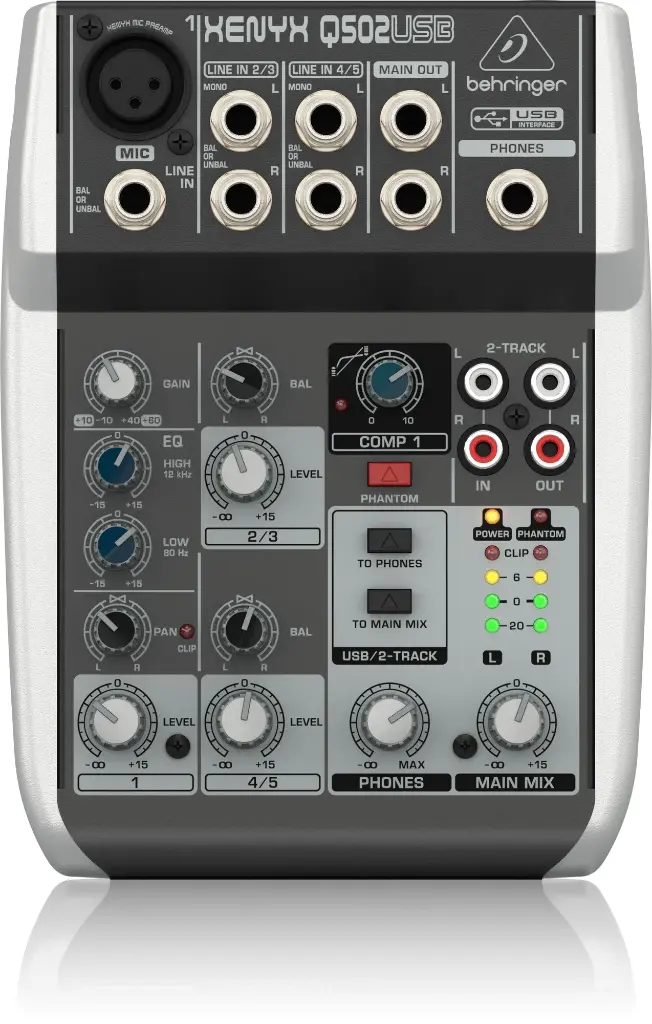 Behringer Xenyx Q502USB Premium 5-input 2-Bus Mixer with Xenyx Mic Preamp British EQ and USB Audio Interface